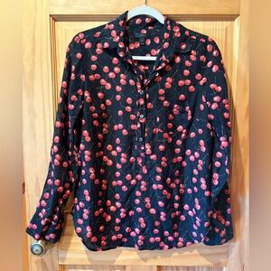 J.Crew cherry print blouse popover-style shirt women’s size 4